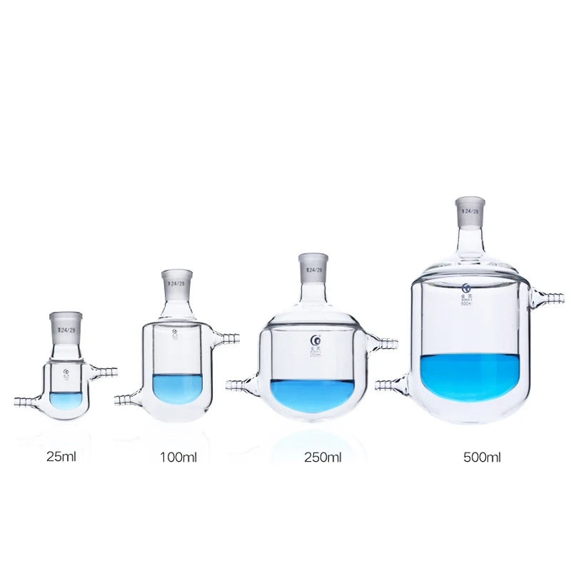 24 #   Vaso con camisa de vidrio para cuello, tanque de recipiente de reactor, termo de reacción de fondo redondo, botella de recarga de doble capa