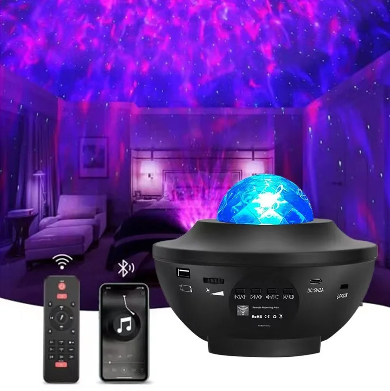 Bluetooth Romantic Milky Way Water Ripple Atmosphere Lamp Projector Night Lights Colorful Music Star Sky