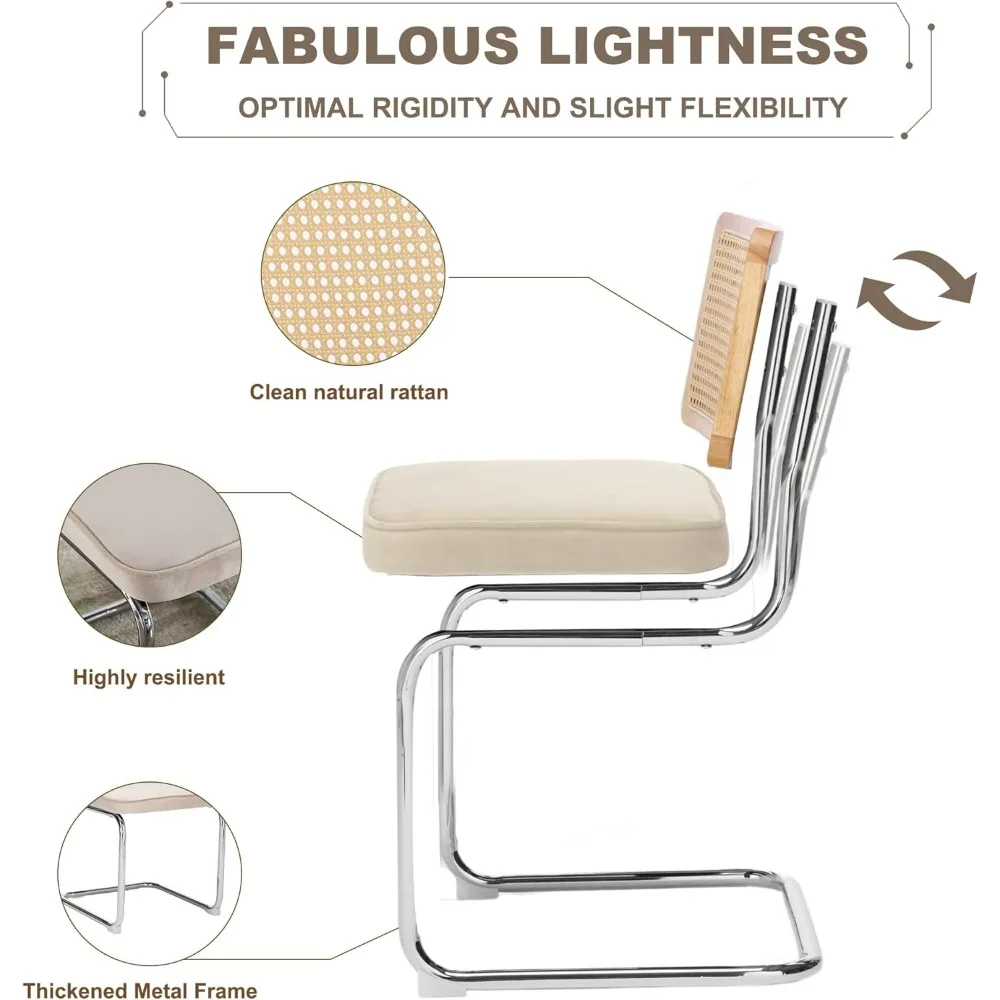 Modern Dining Chairs,Upholstered Kitchen Chairs with Rattan Back, Velvet Dining Room Chairs for Restaurant, Kitchen, Living Room