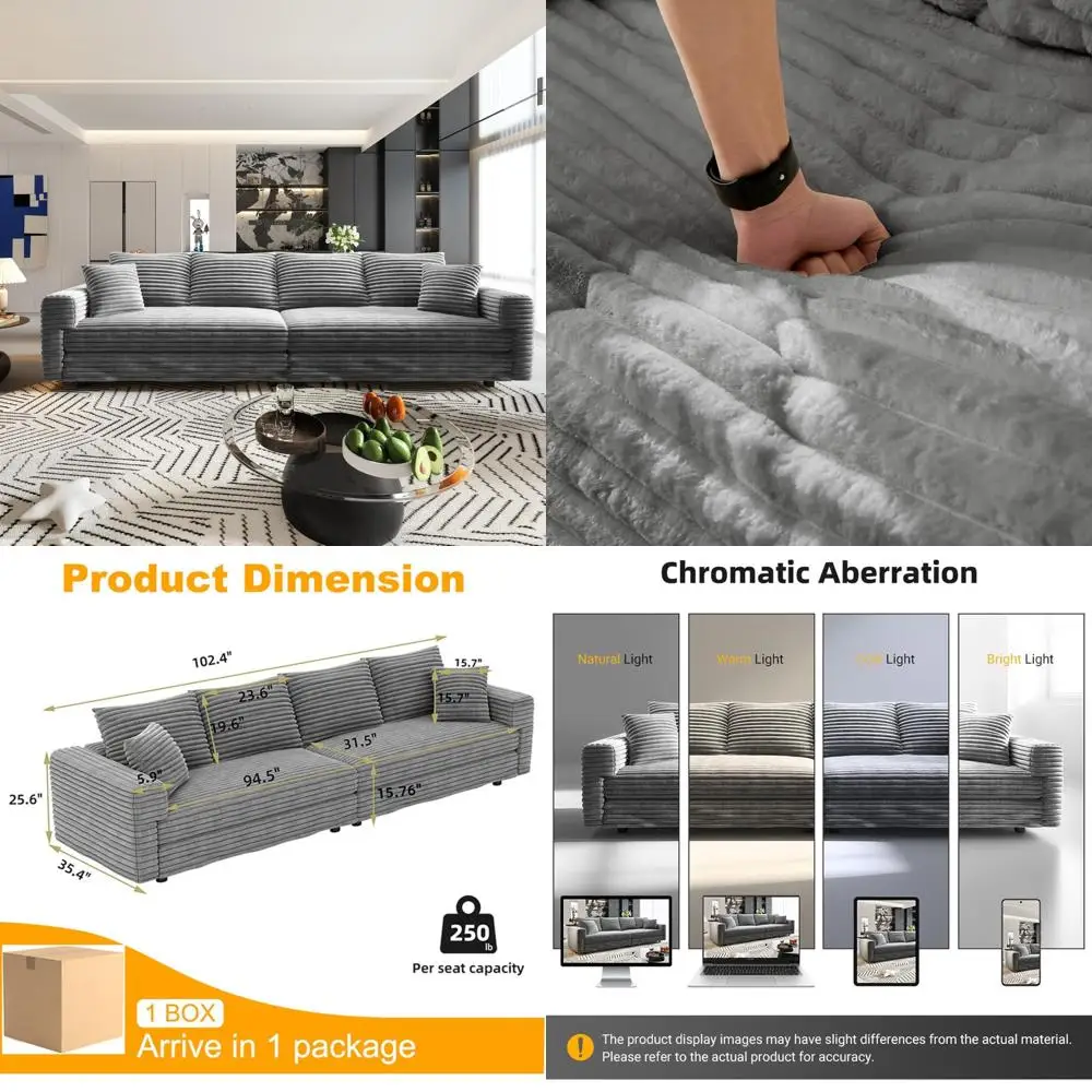 Modulares Sofa mit tiefem Sitz und Plüsch-Cord und Memory-Schaum, 6 Kissen im Lieferumfang enthalten für ein komfortables Cloud-Couch-Erlebnis