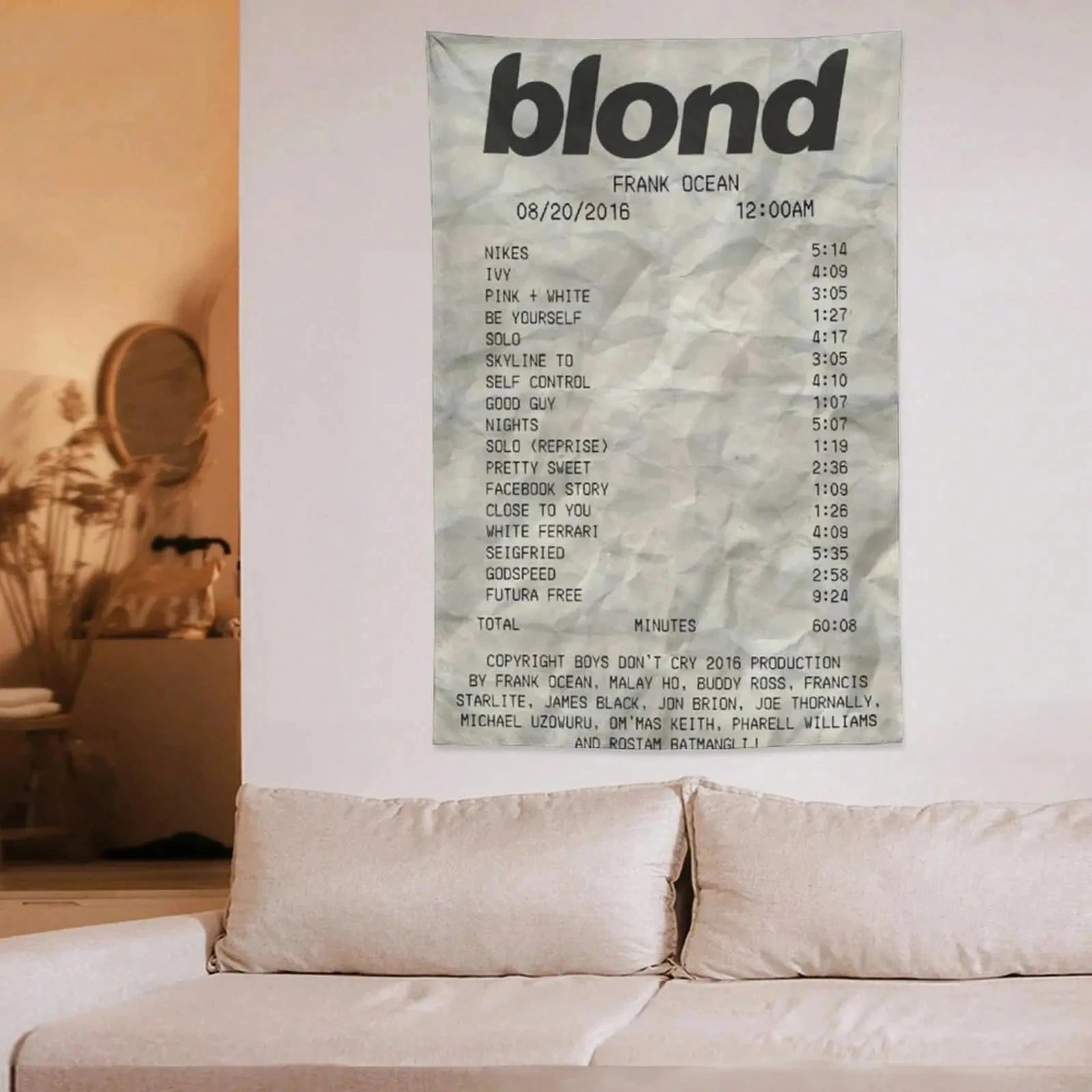 1pc Frank Tapestry Ocean Blond Flag Art Music Album Poster Tapestry Suitable for Living Room Background, Bedroom Wall Decor