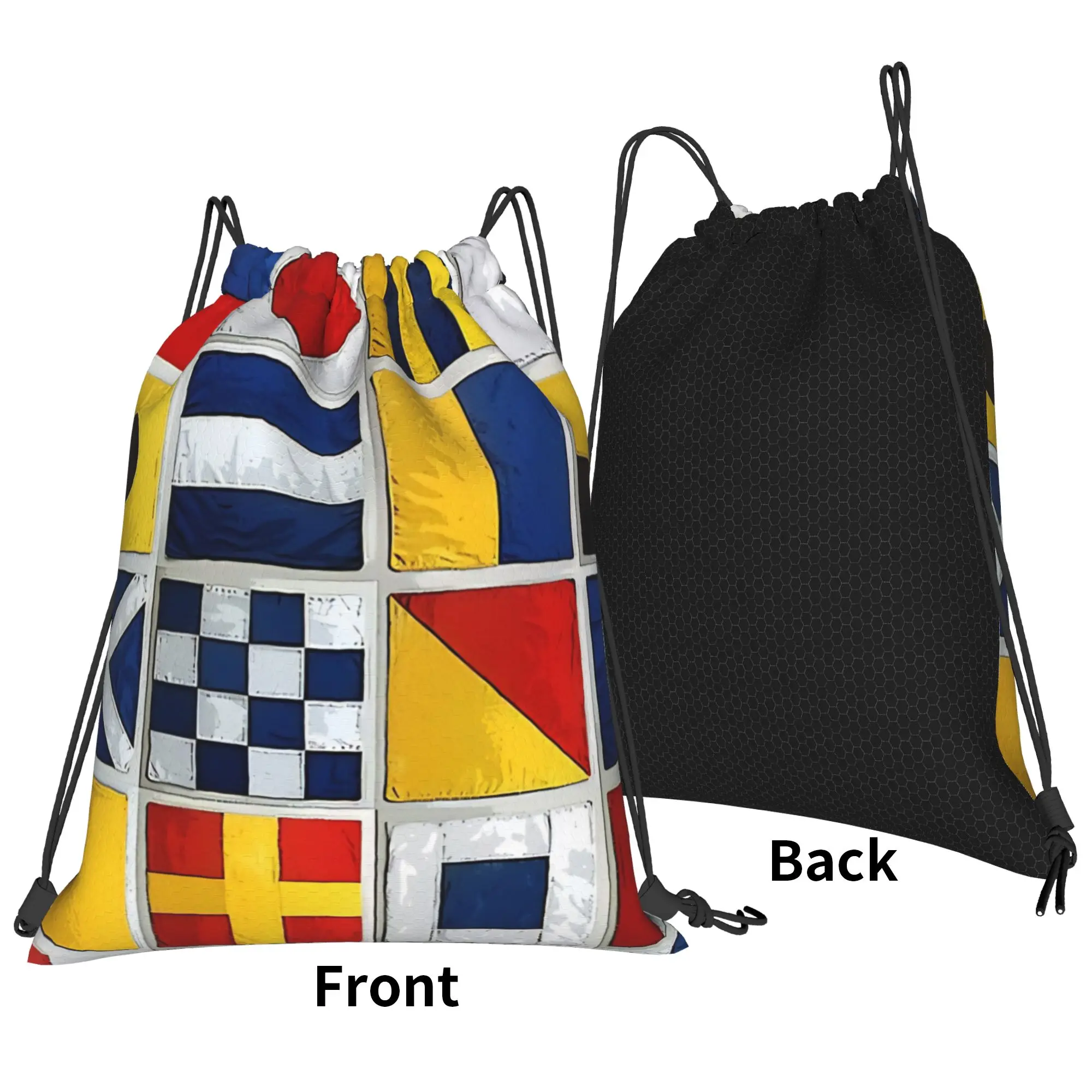 Nautical Color Marine Geometric Portable Hiking Riding Gym Drawstring Storage Sporty Backpacks