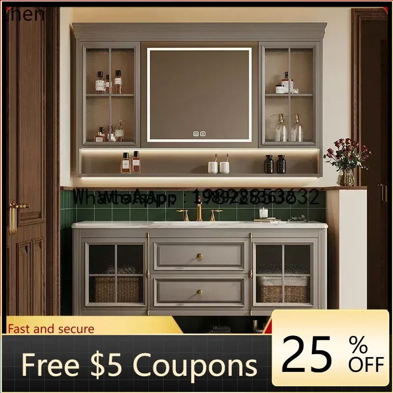 

Американский комбинированный шкаф для ванной комнаты Z2 из дуба, от пола до потолка, с раковиной, в стиле французского ретро.