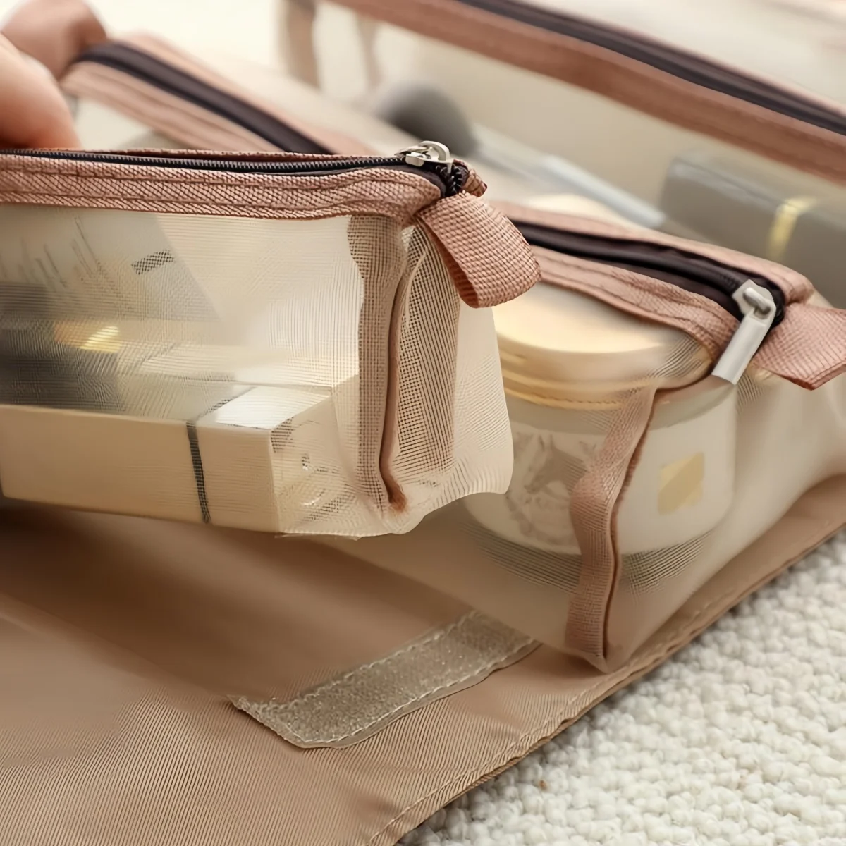 Borsa per il trucco da viaggio portatile multifunzionale Borsa per il trucco da toilette da viaggio Borsa di stoccaggio portatile impermeabile rimovibile di grande capacità