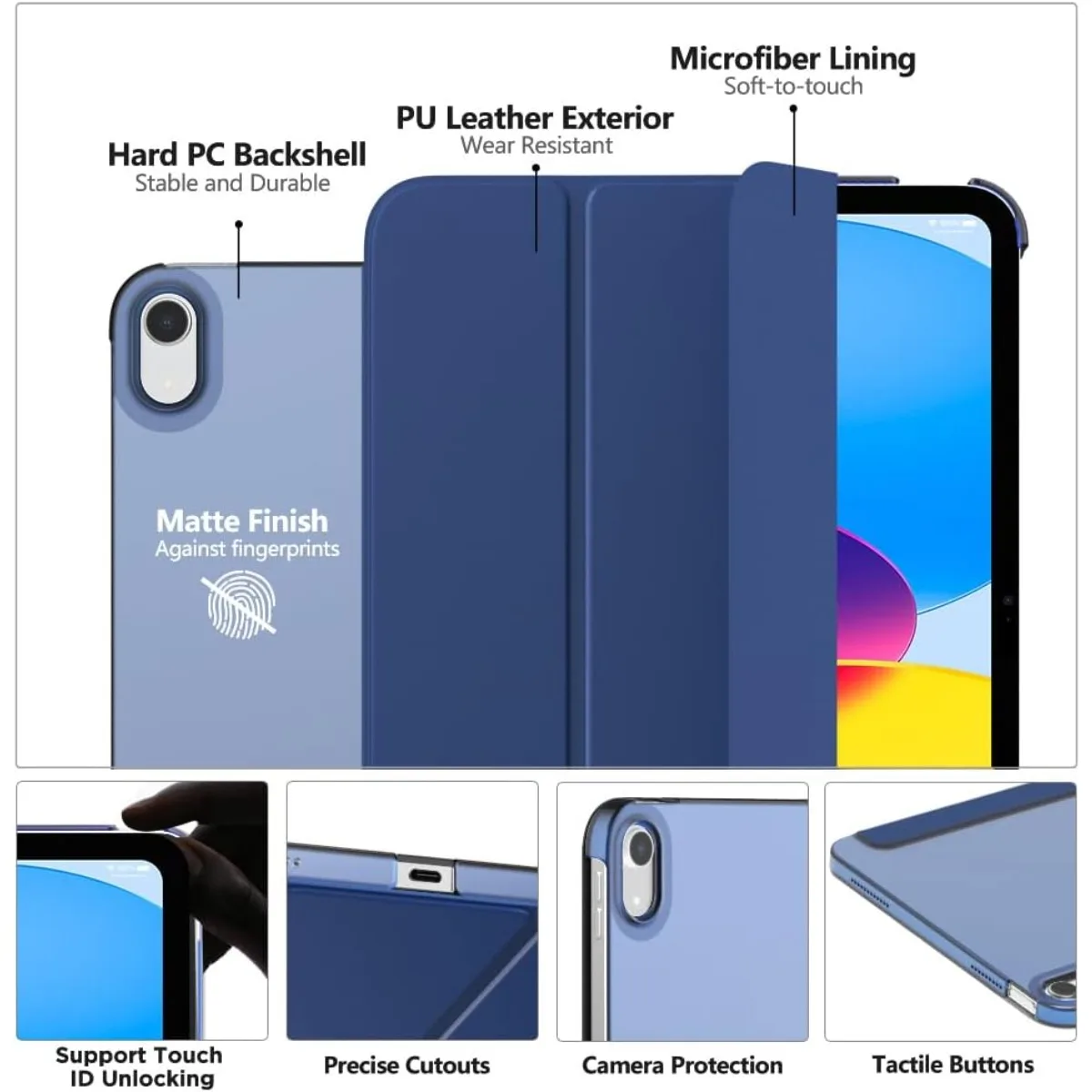 Tablet Case for iPad (A16) 11th Generation 11 Inch 2025, iPad 10th Generation 10.9 inch 2022,  Support Touch ID, Navy Blue
