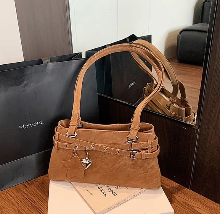 

Korean Retro Frosted Shoulder Bag Women's Fashion New Belt Buckle Underarm Bag Luxury Designer Handbag Multi-pocket Commuter Bag