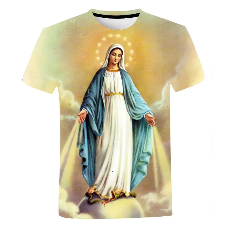 Summer New Virgin Mary 3D Printing T Shirt Men Women Casual Streetwear Tees Fashion Faith Style Short Sleeved