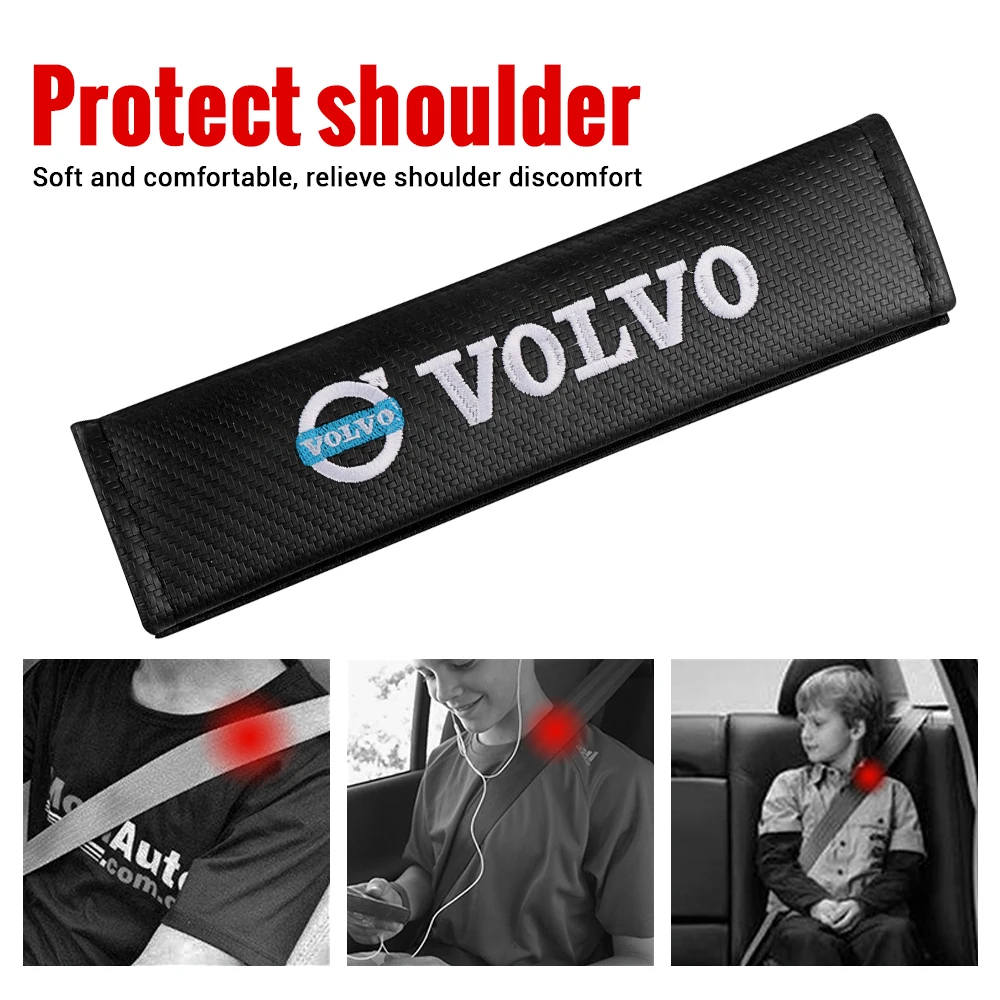 2pcs Car Seat Belt Pads Seat Shoulder Strap Pad Cover Auto Emblem Car Styling For Volvo RDESIGN XC90 C30 T6 S60 C70 V40 XC70 S80