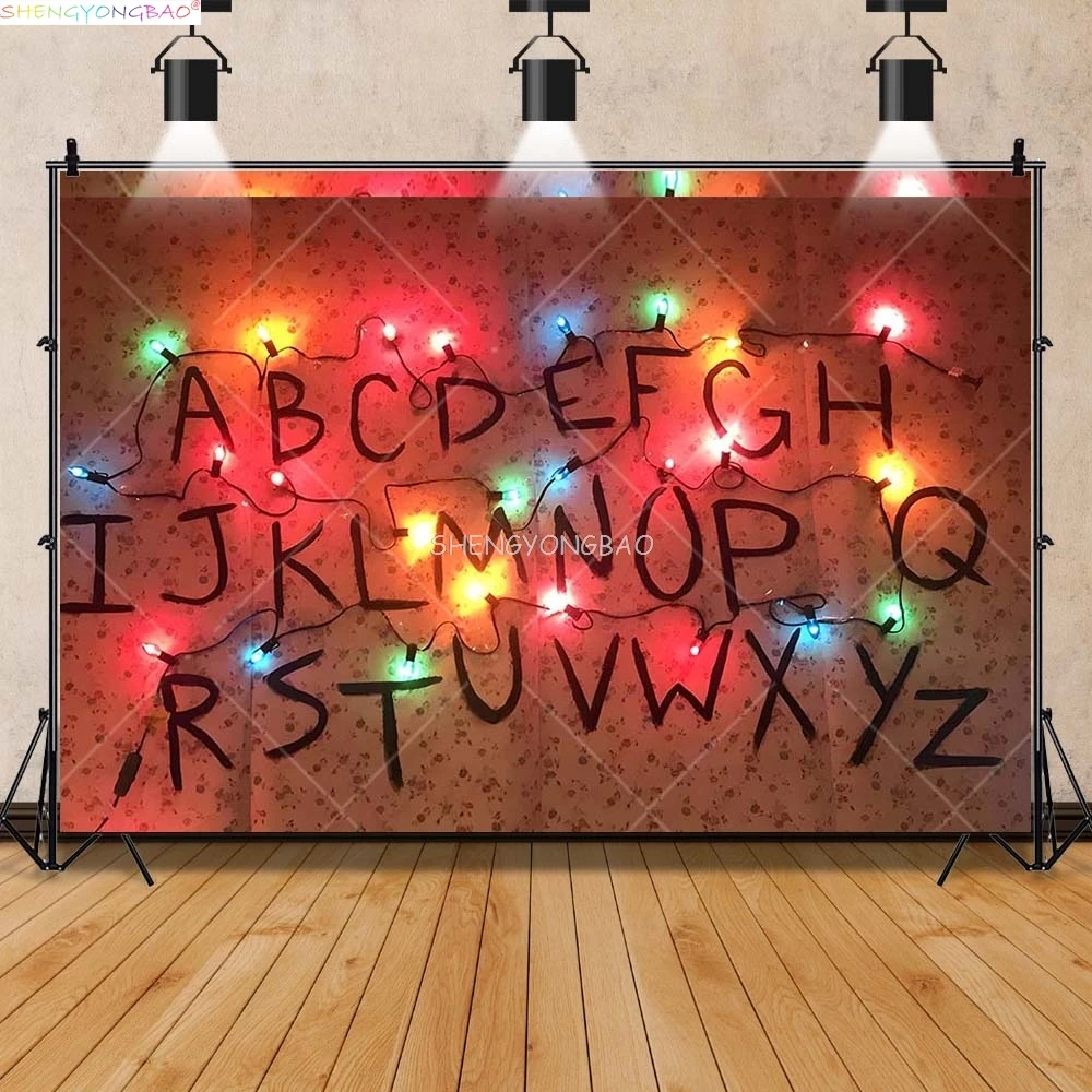 

American TV Stranger Luminous Letter String Photography Backdrops Prop Alphabet Light Baby Birthday Party Background ZZ-03