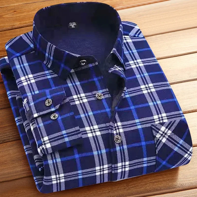 

Autumn Winter Men's Turn-down Collar Plaid Striped Printed Button Pocket Chang Xiuxiu Cardigan Shirt Fashion Casual Formal Tops