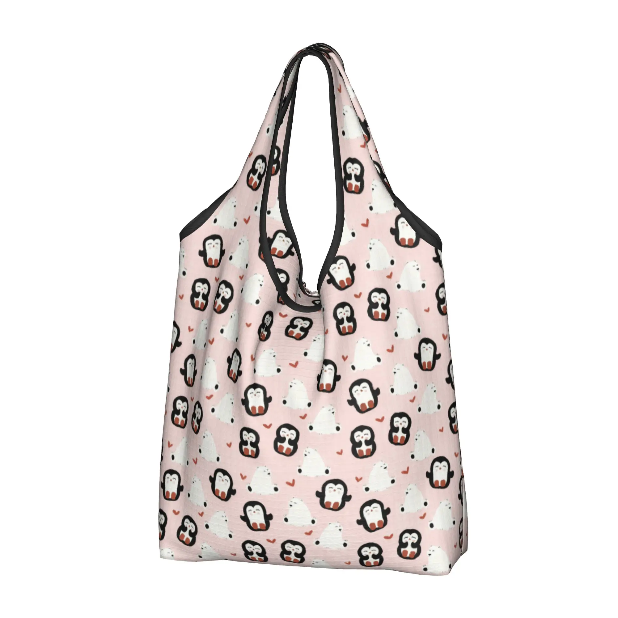 Polar Bears and Penguins  Groceries Shopping Tote Bag Women Funny Cute  Animal Shoulder Shopper Bag Big Capacity Handbags