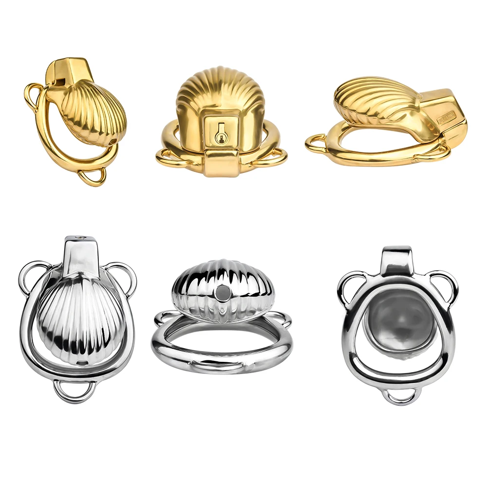 FRKO Scallop Design Sissy Male Chastity Cage Golden/Silver Color Elastic Band Belt Anal Plug Bondage Sextoys Men Ship From USA