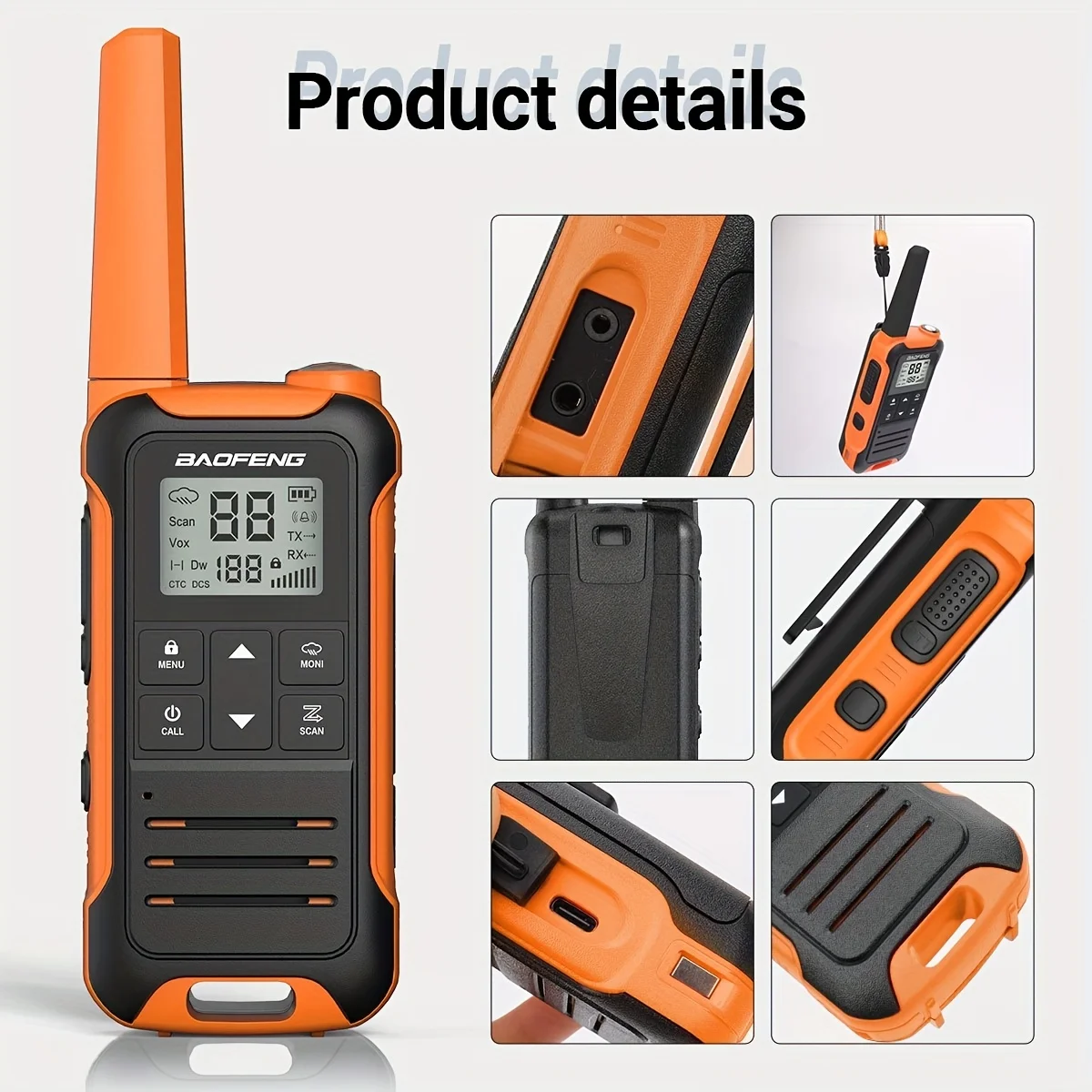 Baofeng F22 FRS Walkie Talkie 2pcs Portable Two-Way Radio Long Range VOX Type-C Charger Camping Hotel Restraunt Outdoor