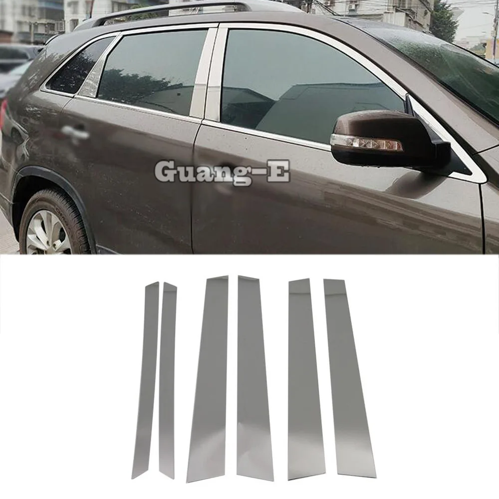 

Car Body Stick Stainless Steel Glass Window Garnish Pillar Middle Column Strip Trim Hoods Frame Lamp For Kia Sorento 2013 2014