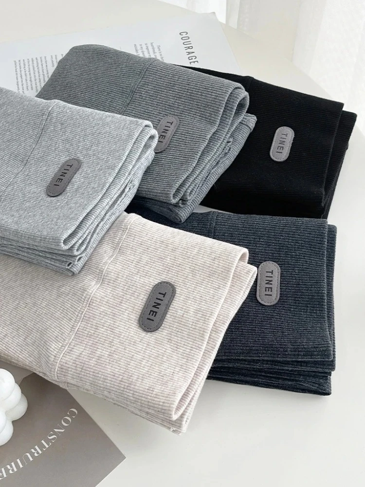 Grey High Waist Cotton Leggings for Women Solid Color Thin Thread Leggings Women Simple Versatile Seamless Elastic Women Pants