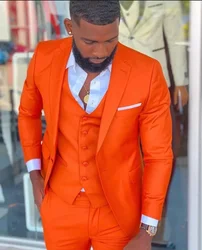 Costume orange clair à revers cranté pour hommes, smokings masculins, coupe couvertes, blazer de Rhde promo, robe de mariée, zones me, 3 pièces