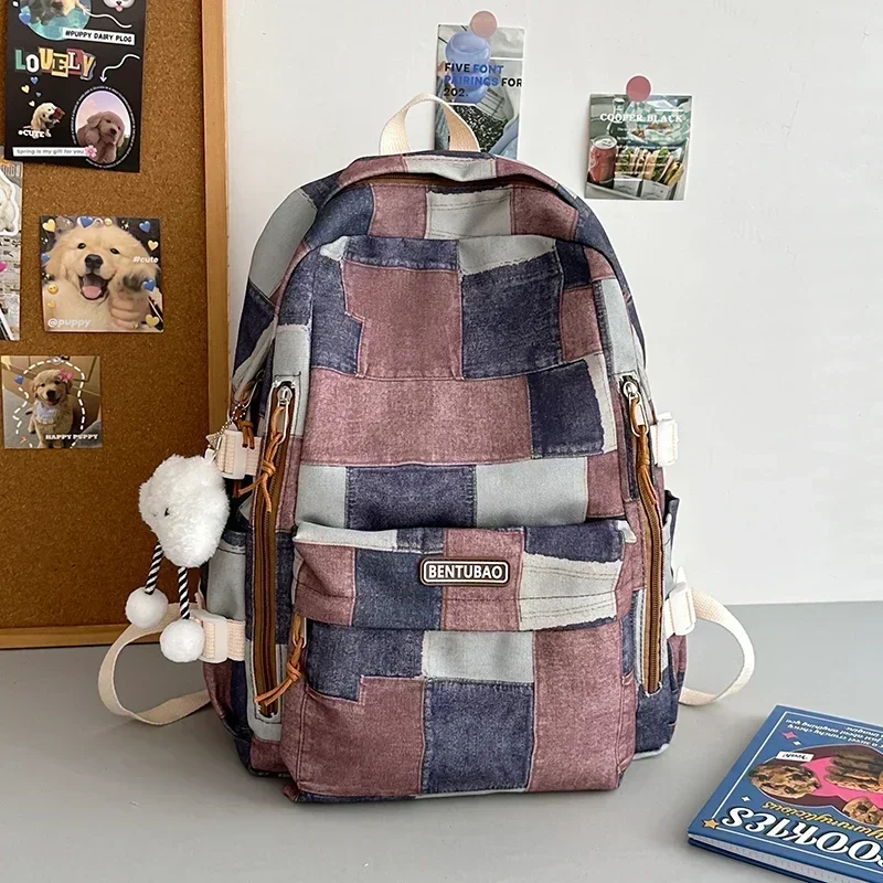 

Niche Denim Backpack for Female High School Students Junior High School Students Casual Versatile Backpack Personalized Backpack