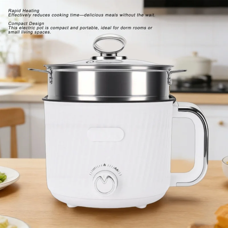 110V Electric Hot Pot Stainless Steel Multifunctional Cooker with Steam Basket For Dorm Home Apartment US Plug view 3