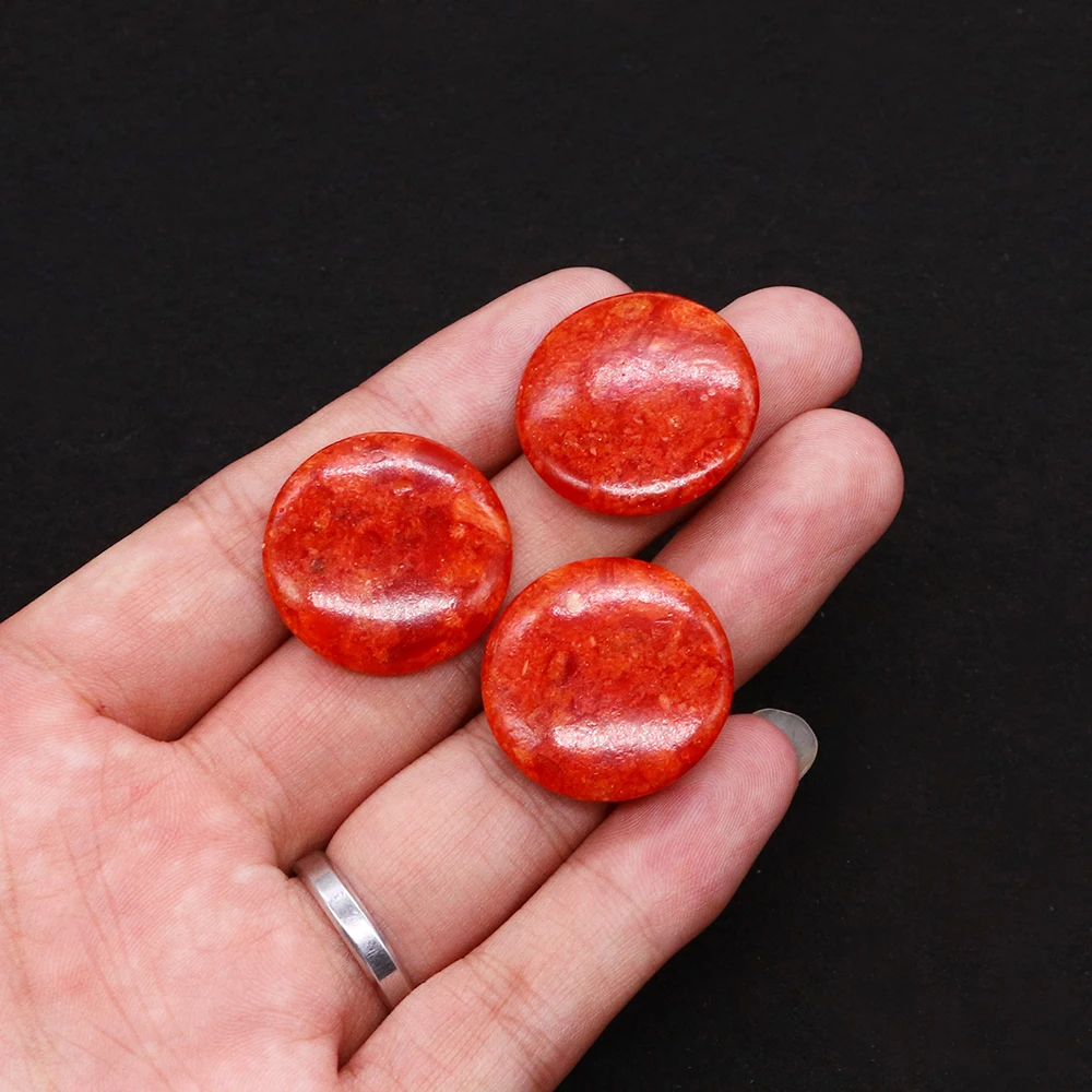 Natural Flat Round Coral Stone CAB Cabochon Beads for Jewelry Making DIY Rings Necklace Sea Bamboo Coral Gem Jewelry Accessories