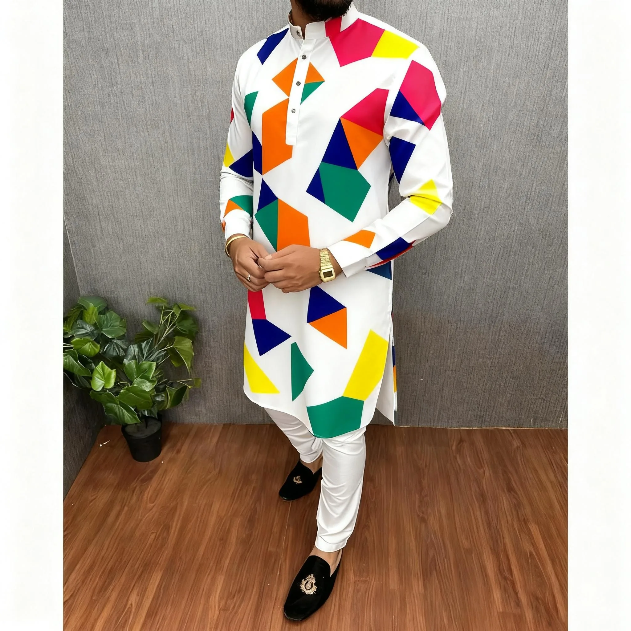 

Курта Варша с цифровым принтом, обычный воротник-стойка, длинный, подходит для всех случаев, такой свадебный кафтан, мусульманская одежда мароканов