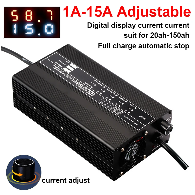 72V 60V 67.2V 84V 88.2V Li-ion LiPo 48V 16S 20S 24S Lifepo4 Lithium Battery Charger Curren Adjust 15A 10A 12A Fast Charge