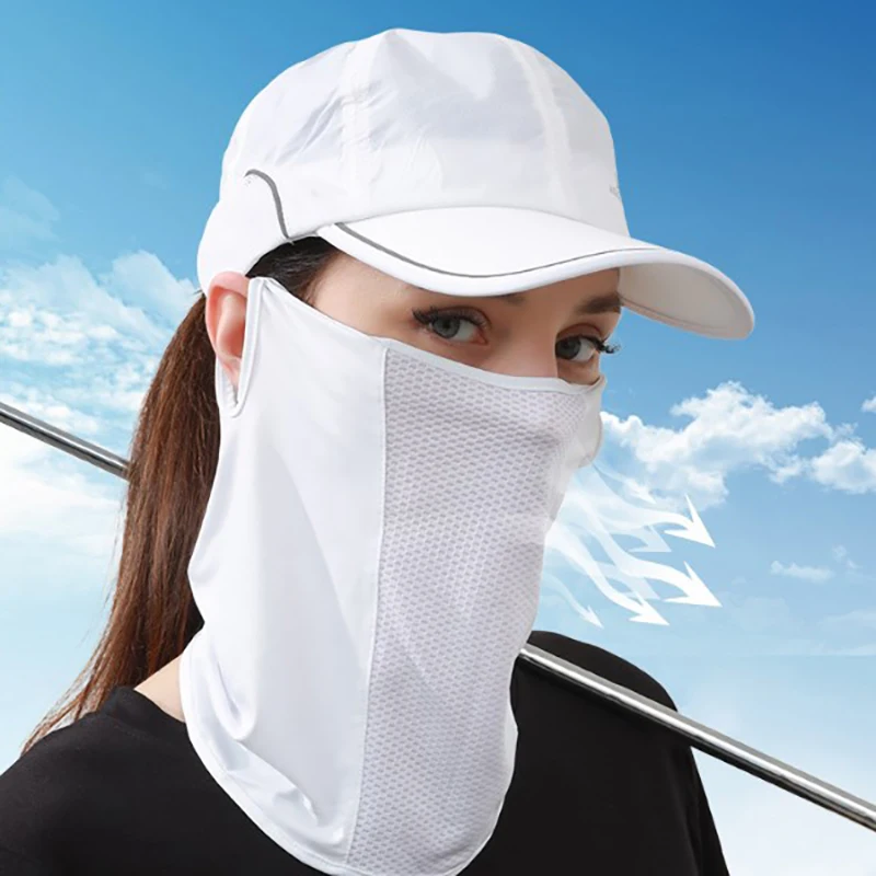 High Quality Ice Silk Mask Neck UV Protection Face Cover Sunscreen Face With Brim Outdoor Cycling Sun Protection Hats Caps