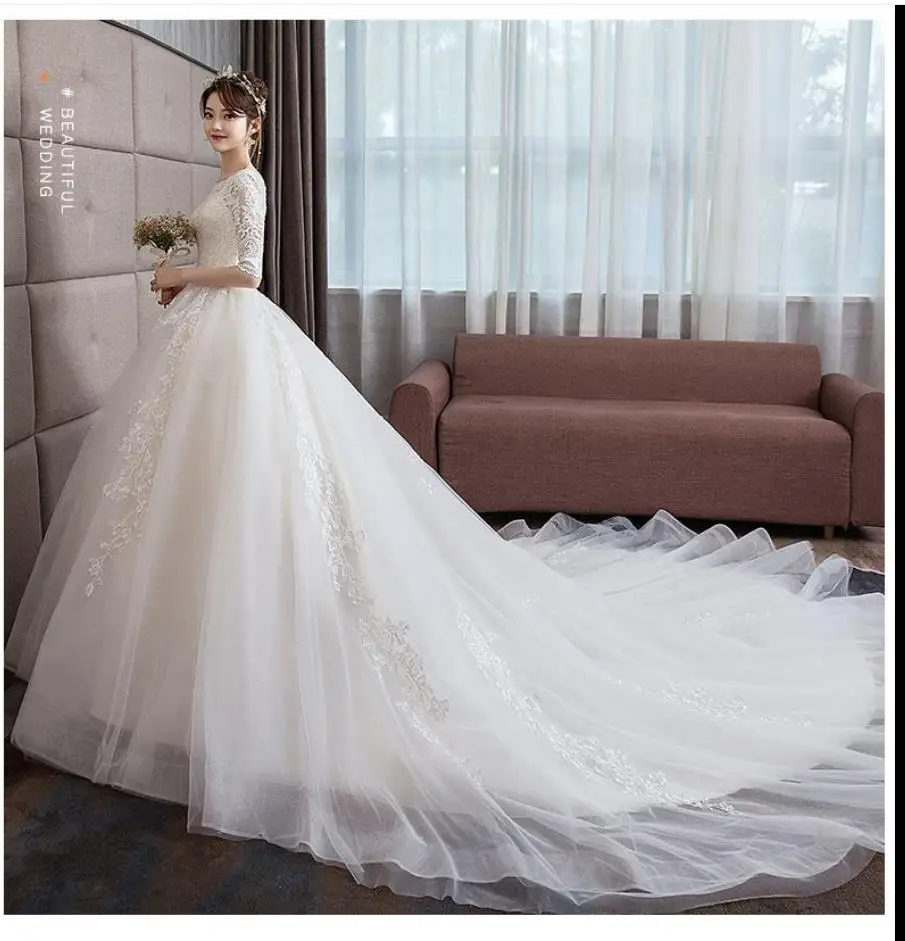 

New Trailing Lace Pregnant Women White Large Size Wedding Dresses Bridal Clothing Wedding Dresses