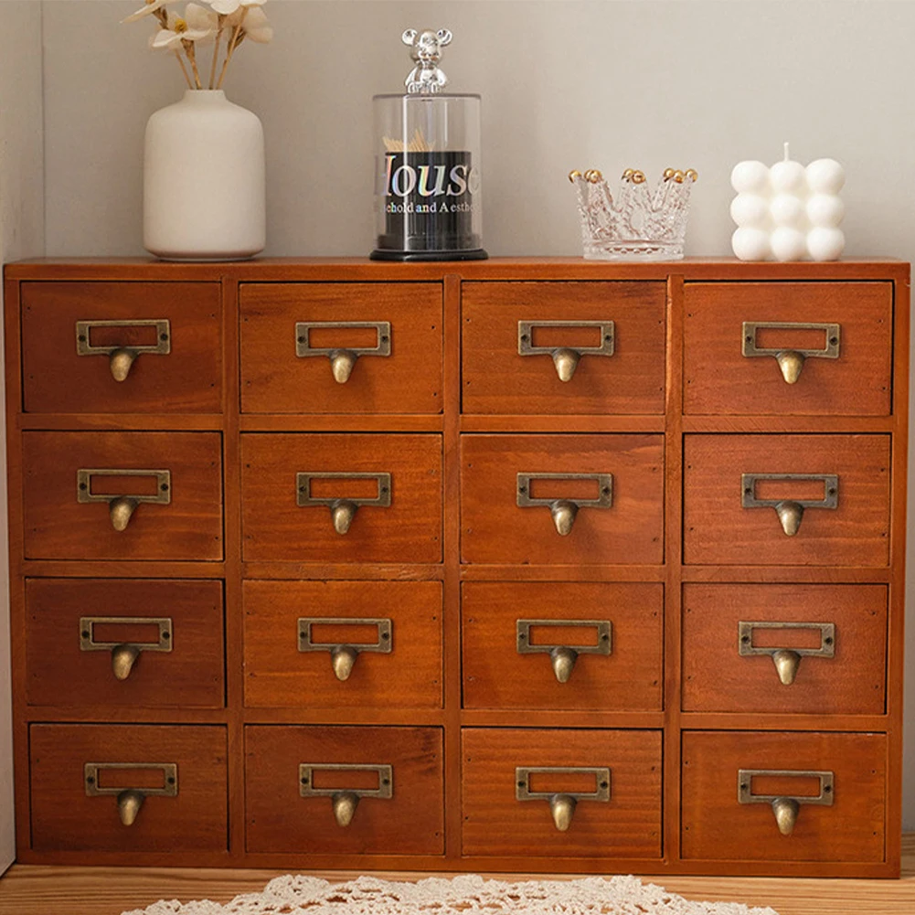 

Card Catalog Cabinet with 16 Drawers Wooden Storage Box Multifunction Rustic Wood Desk Drawer for Home Office Bedroom Decoration