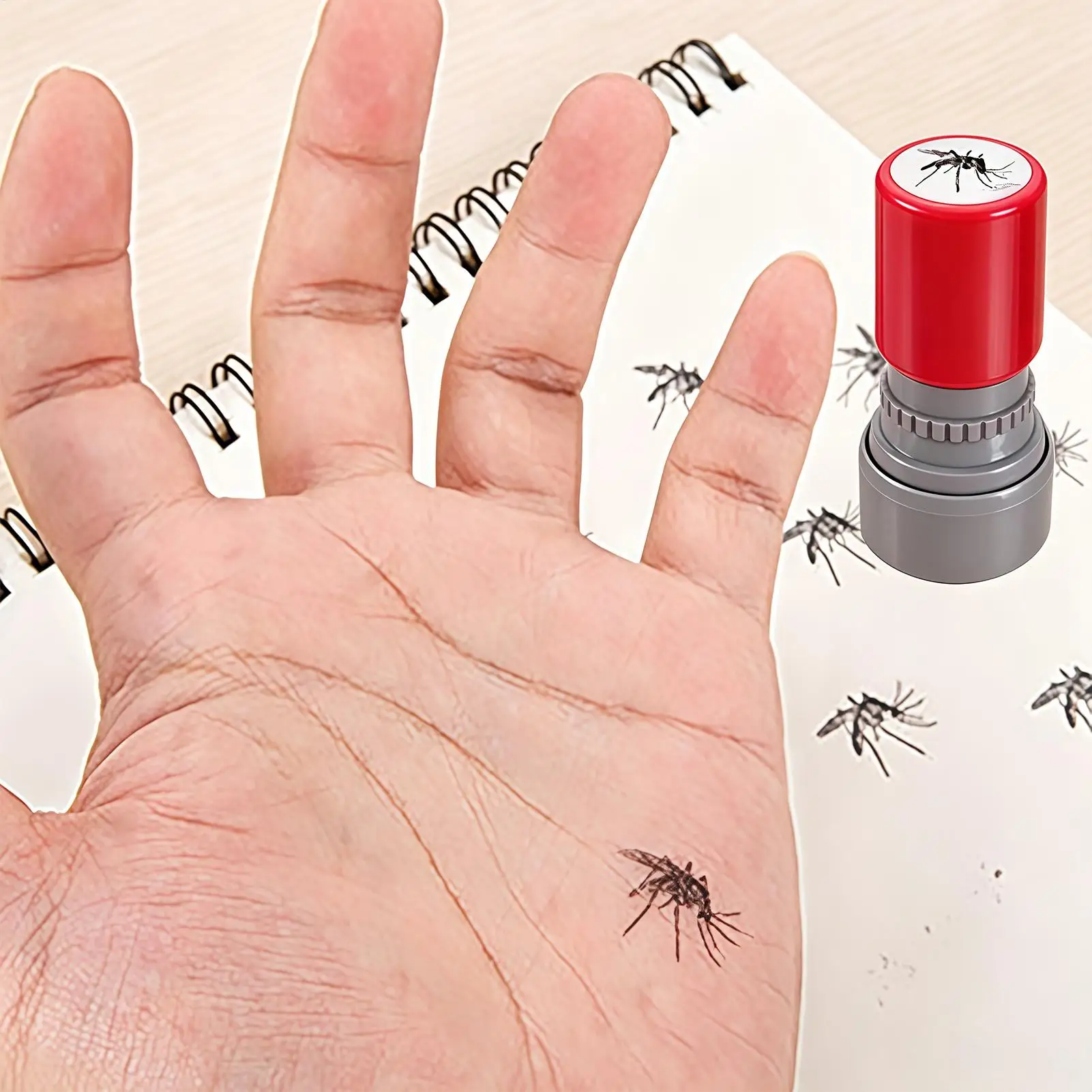 2Pcs Fake Gnat Stamp Toy Automatic Inking Black Bug Patterns Prank Prop Funny Interactive Gift for Halloween Party Entertainment