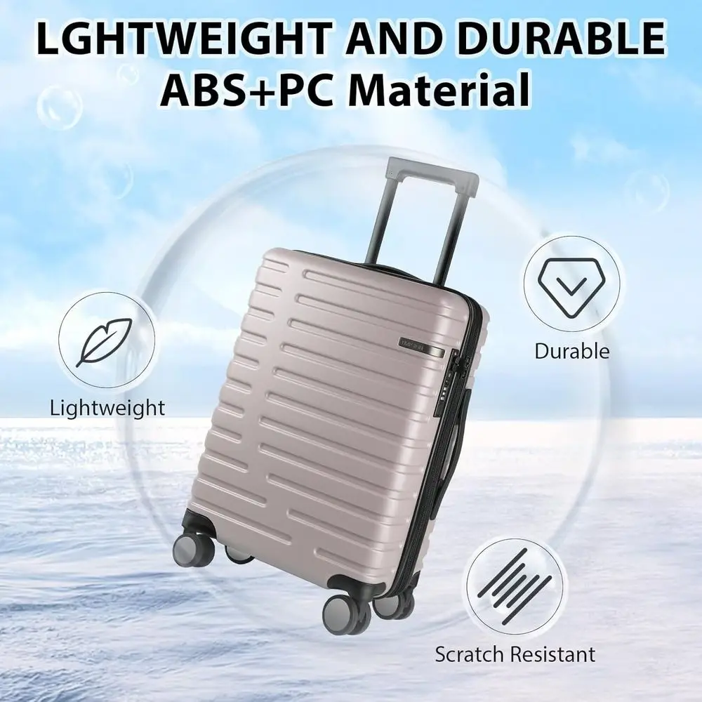 Expandable 20-Inch Hard Shell Carry-On Suitcase with Spinner Wheels, TSA Lock, and Light Purple Finish