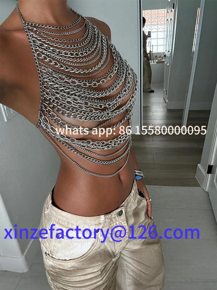 

Be suitable for Chic Metal Chain Tassel Design Tank Top For Women Sexy Hollow Out Halter Neck