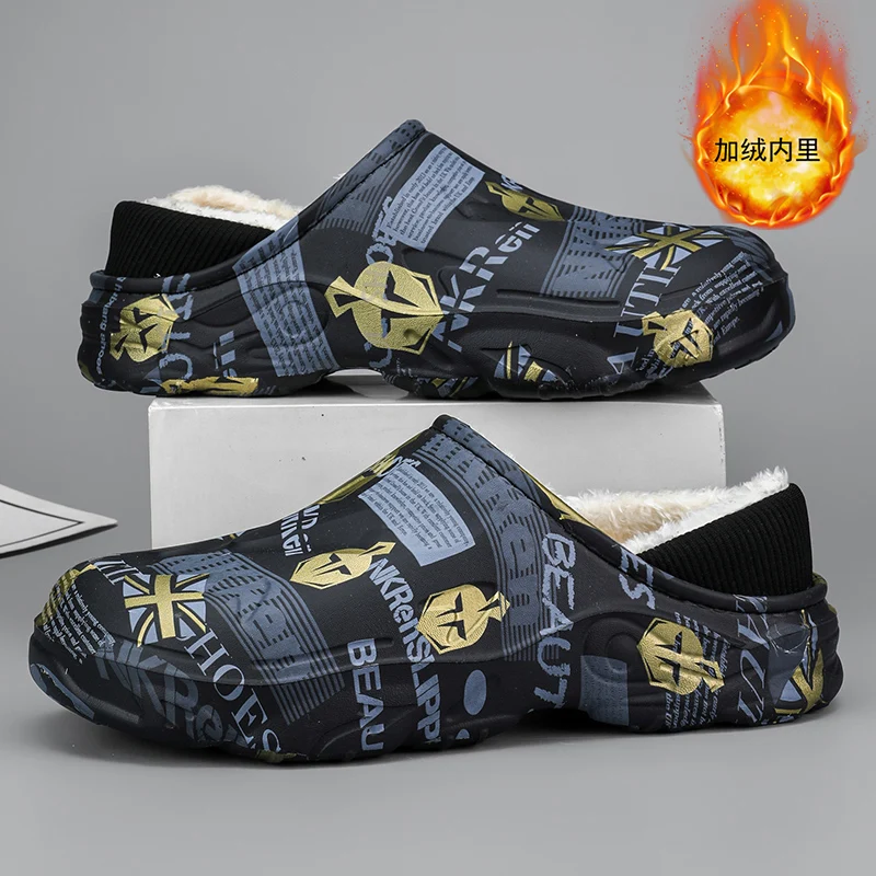 

Водонепроницаемые тапочки, мягкие и удобные, закрывающие пятку, теплые домашние хлопковые тапочки, мужская обувь, нескользящая, износостойкая