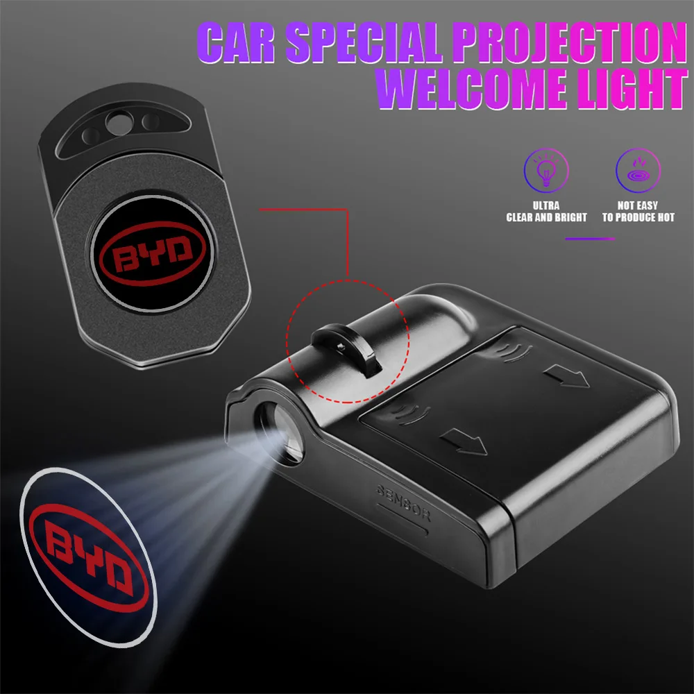 

Беспроводные автомобильные дверные фонари, проектор HD светодиодный проектор, приветственные огни для BYD Atto 3 Yuan Plus Song Plus Seal Dolphin Shark Sealion