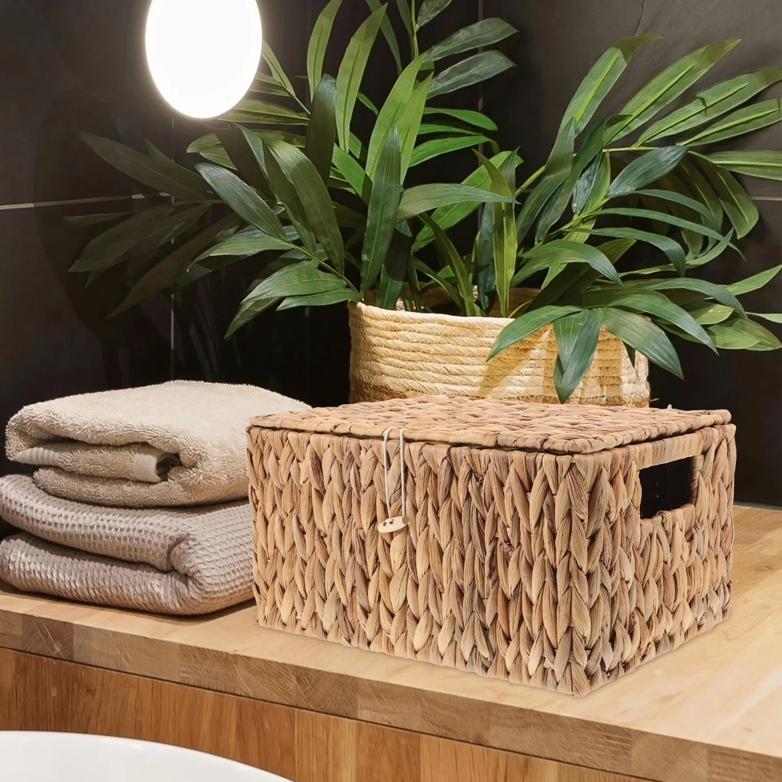 

Rectangular Straw Storage Box Baskets with Lid for Home Office Shelves Decorative Containers Woven Baskets Storage Solution