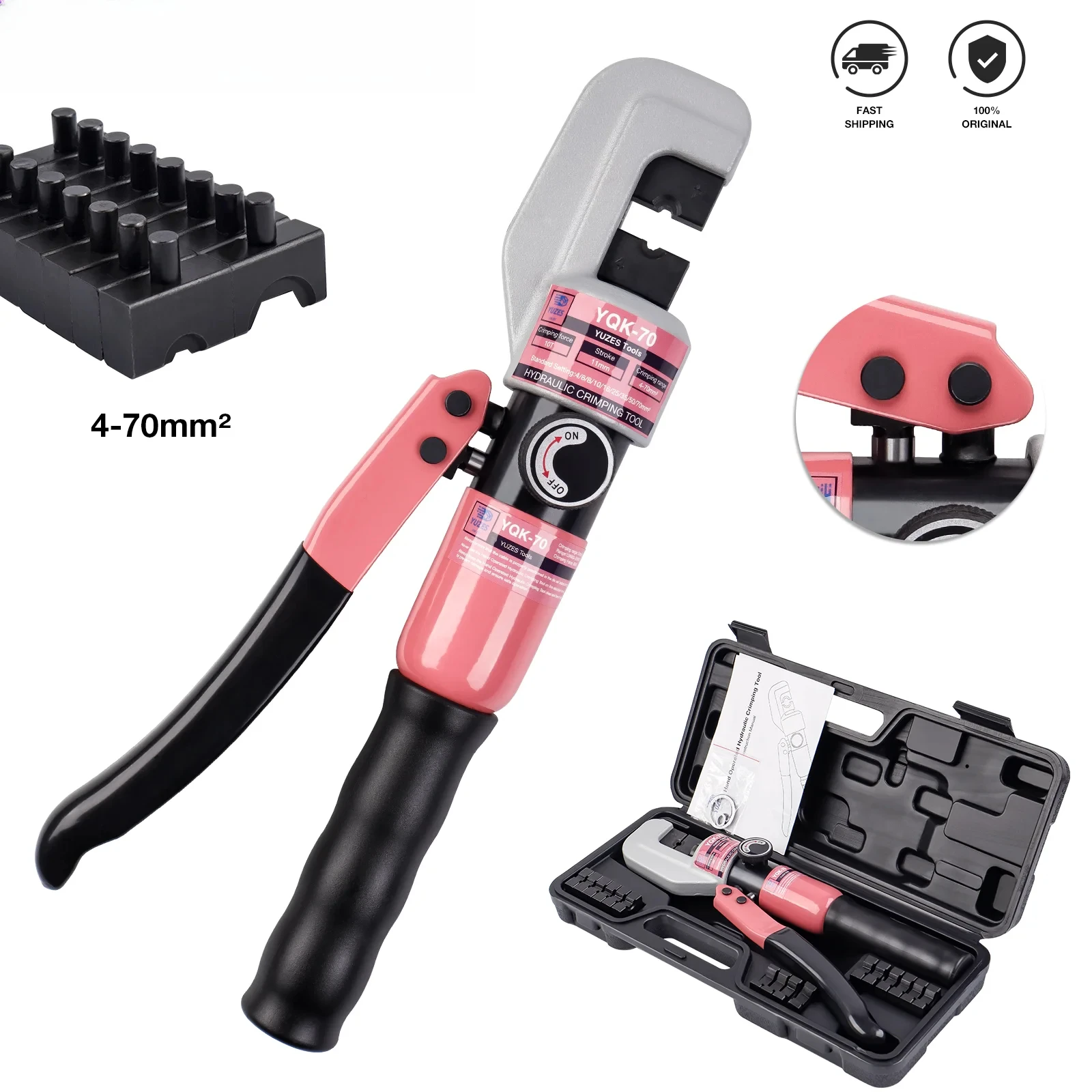 New Hydraulic Clamp Cable Lug Crimper Pressure 10 T Electrical Terminal Cable Wire Tool Kit with 4/6/8/10/16/25/35/50/70mm² Mold
