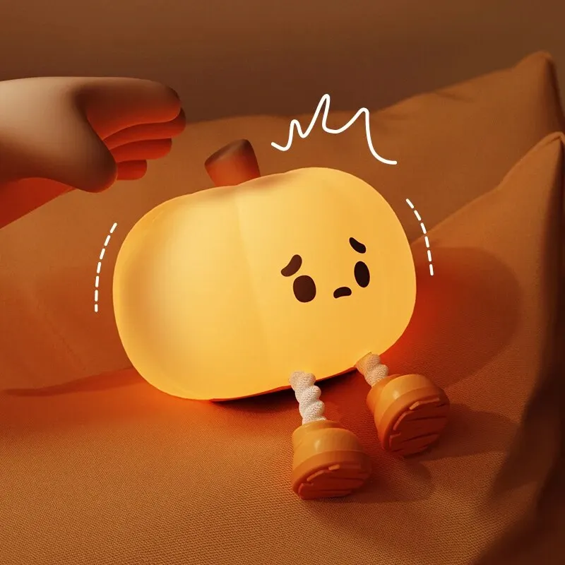 AmmToo LED Night Lights Cute Pumpkin Soft Silicone Lamp USB Rechargeable Timing Bedside Atmosphere Decoration Lights