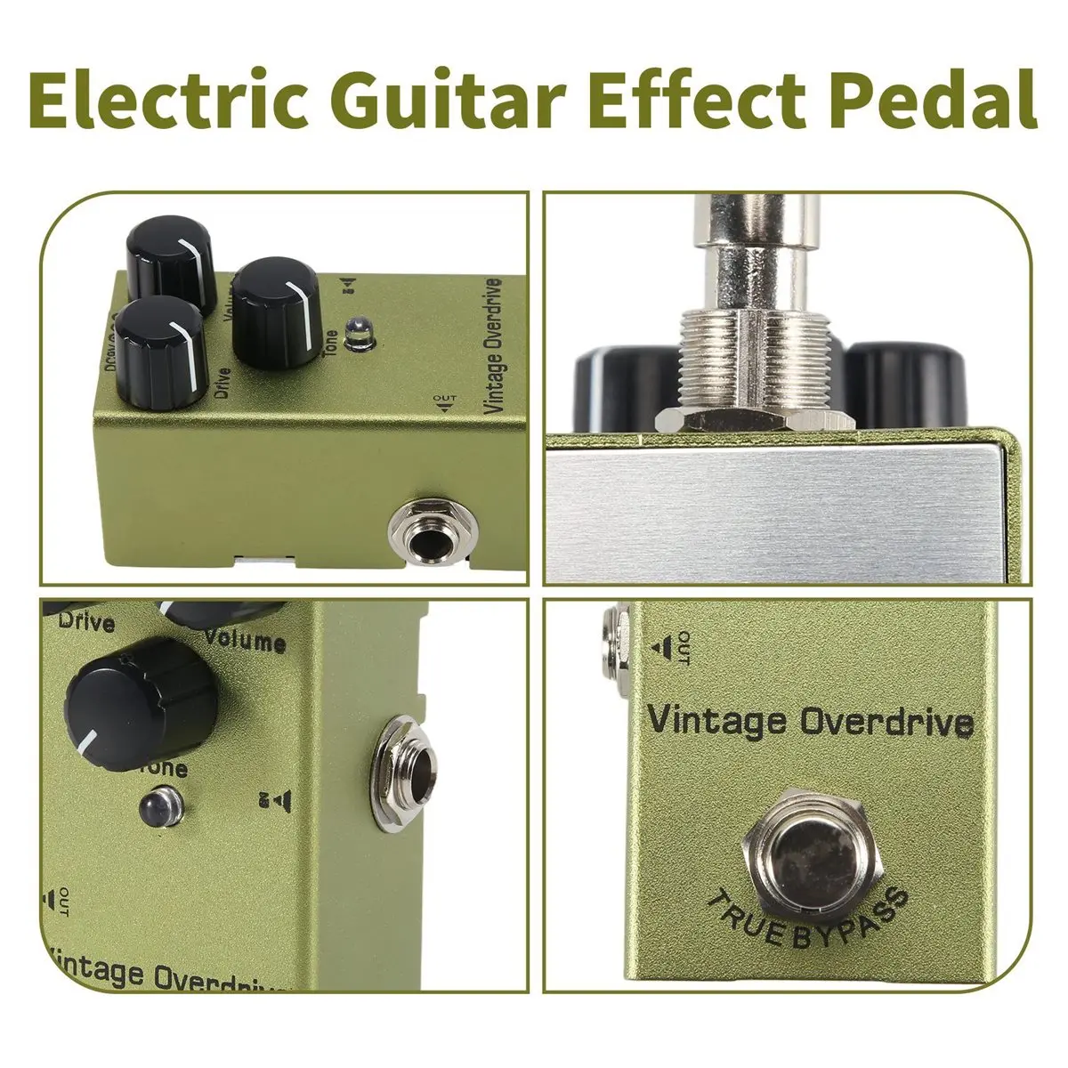 (X07A) Pedal de Efeitos para Guitarra Elétrica Mini Vintage Overdrive, Pedais de Guitarra Baixo Vintage Overdrive