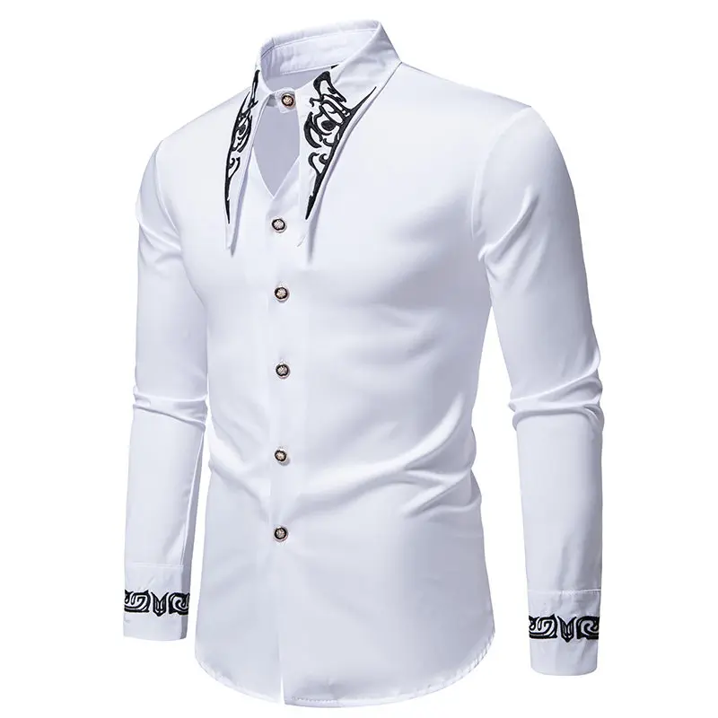 Luxury African Shirt Formal for Men Embroidery Designer Long Sleeve Ethnic Style Gentleman Business Elegant Party Dress Shirts