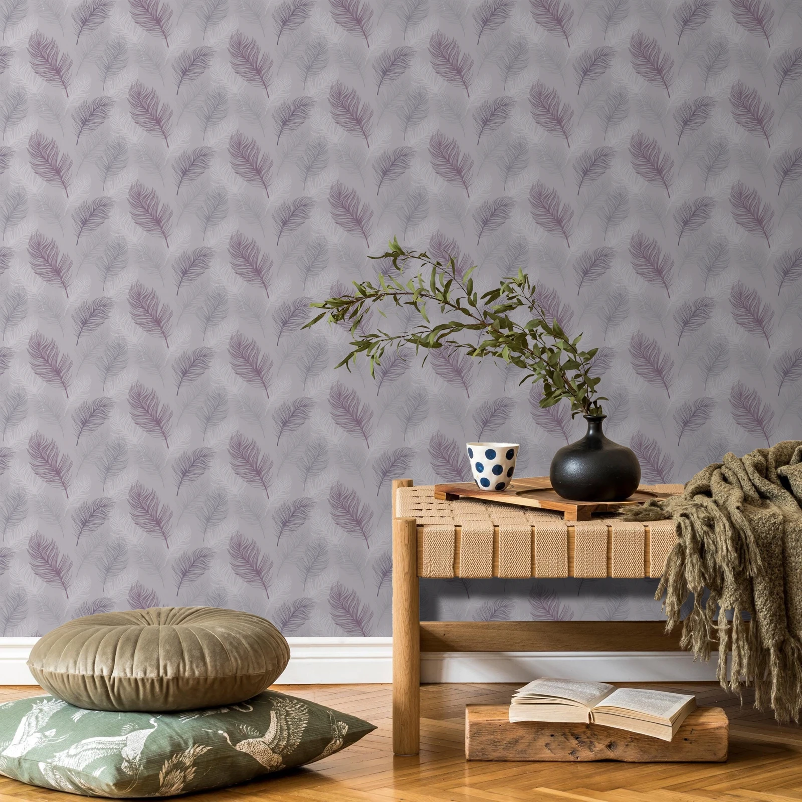 

Обои с перьями в стиле бохо, мягкие фиолетовые панорамные обои с перьями для гостиной, винтажное украшение для спальни, БЕСПЛАТНО ПВХ, 50*300