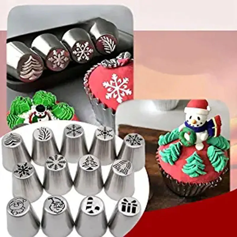 4-piece Christmas style Russian decorated mouth stainless steel decorated mouth cupcake baking tool set