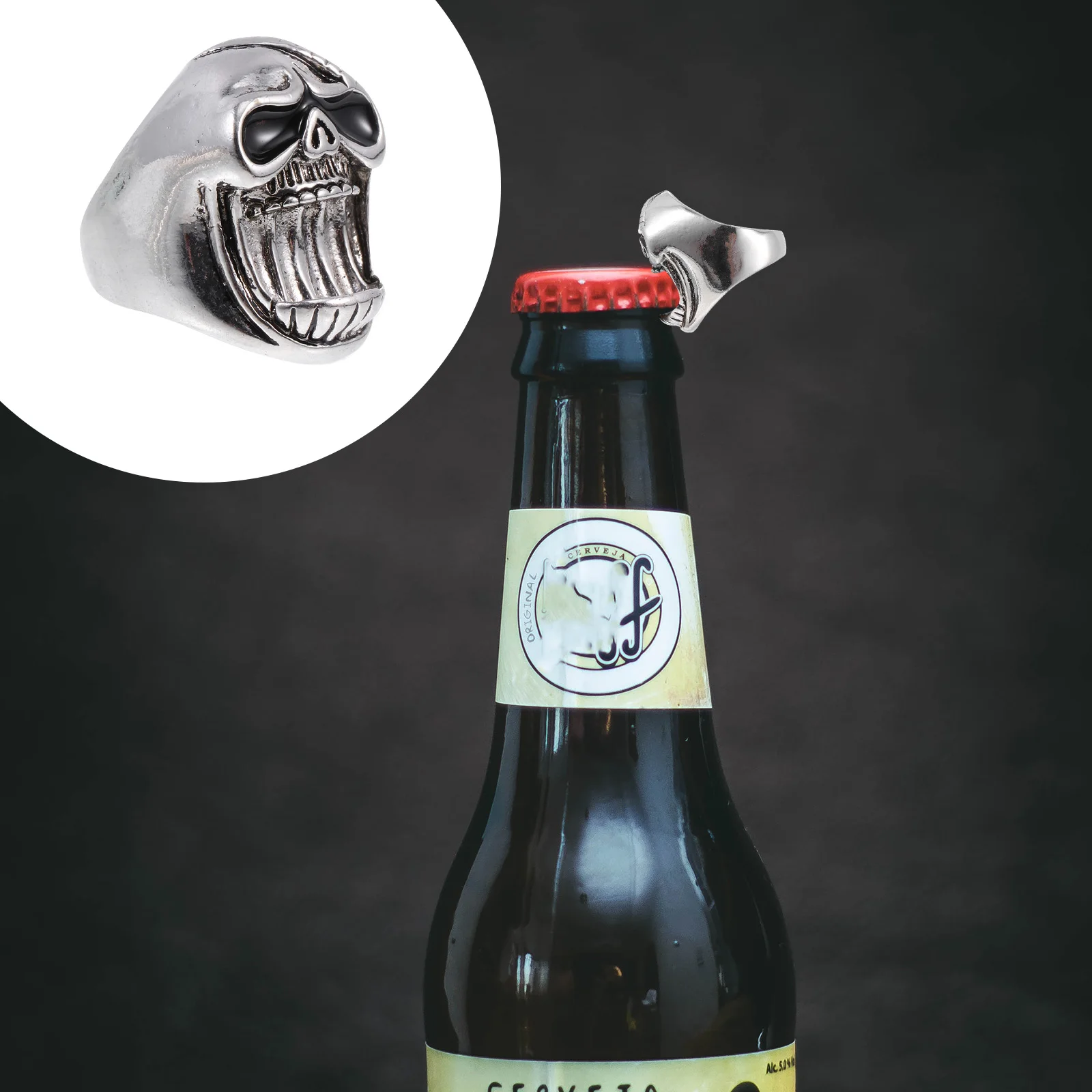 

4 Pcs with Cover Skull Ring Travel The Silver Alloy Practical Beer Bottle Opener