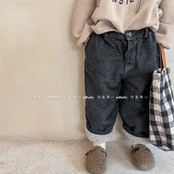 Kids Plush Jeans Winter Boy Thickened Pants Children Warm Denim Pants Girls Baby Fashion Casual Trousers Toddler Winter Clothes