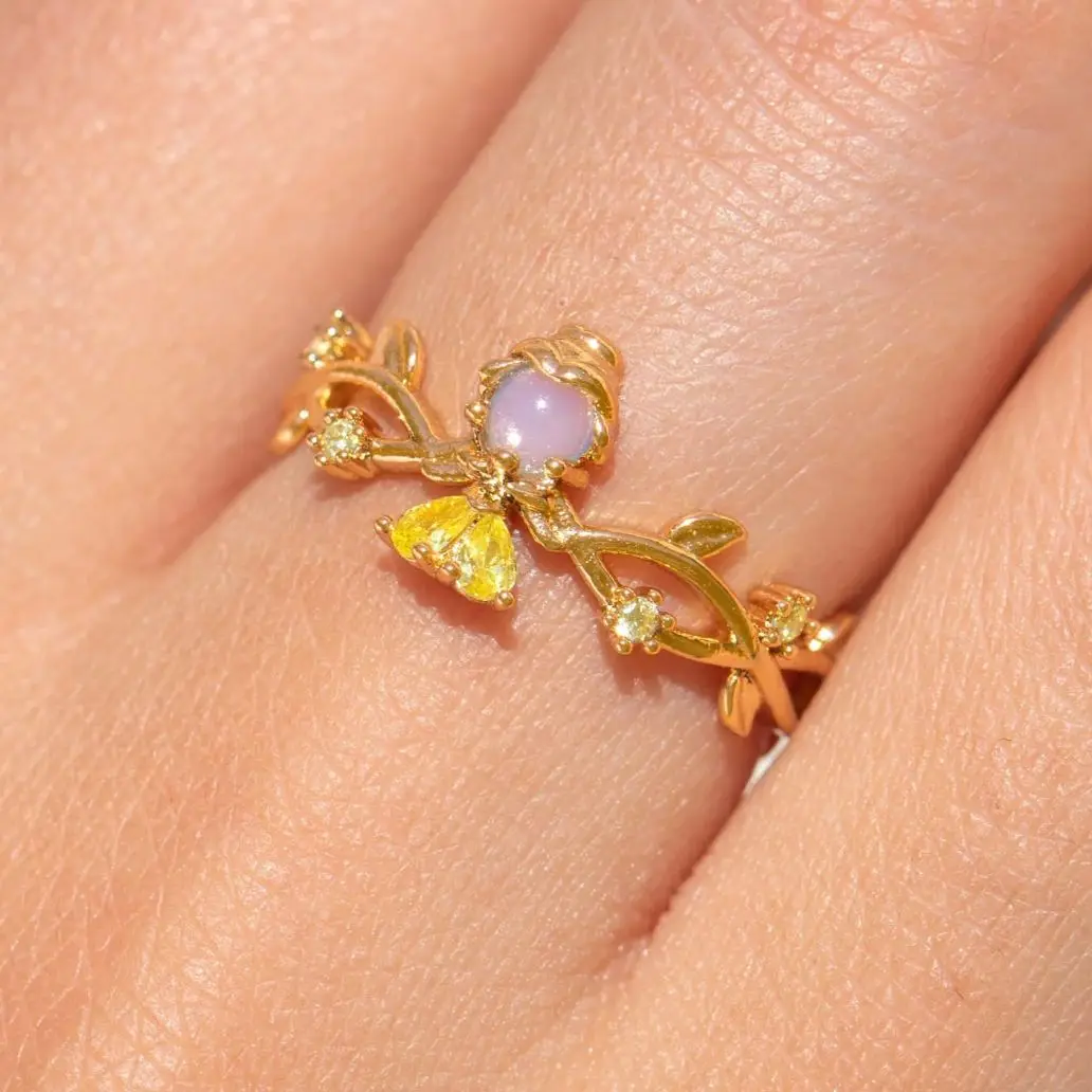 New ins Cute Colorful Zircon Princess Ring For Women Girl Fashion Vintage Heart Zircon Animal Adjustable Rings Jewelry Gift