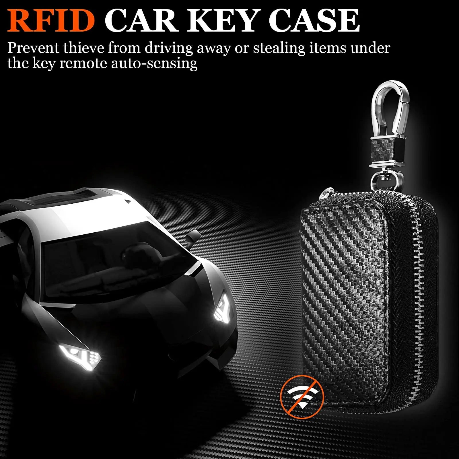 Faraday Bag for Car Keys Anti-Theft Faraday Carbon Fiber Key Fob Holder Storage with Zip Portable Signal Blocking Key Protector