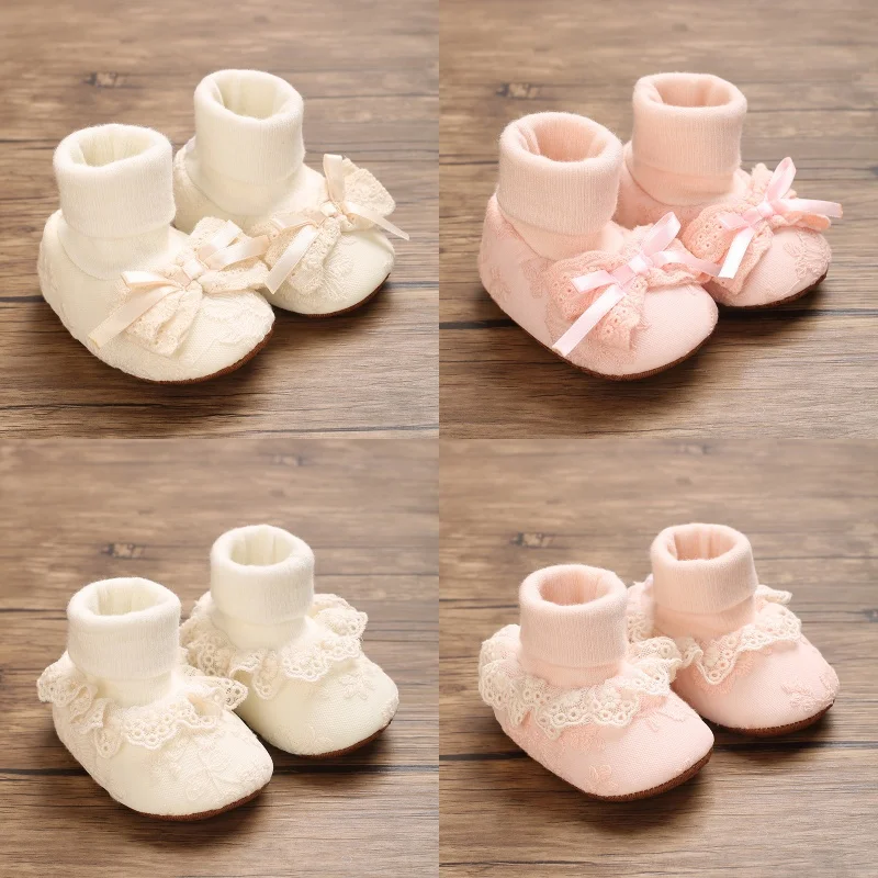 

Autumn Winter Newborn Baby Socks And Shoes Set 0-18M Cute Lace Border Decoration Bow Design Soft Cotton Footwear for Infants