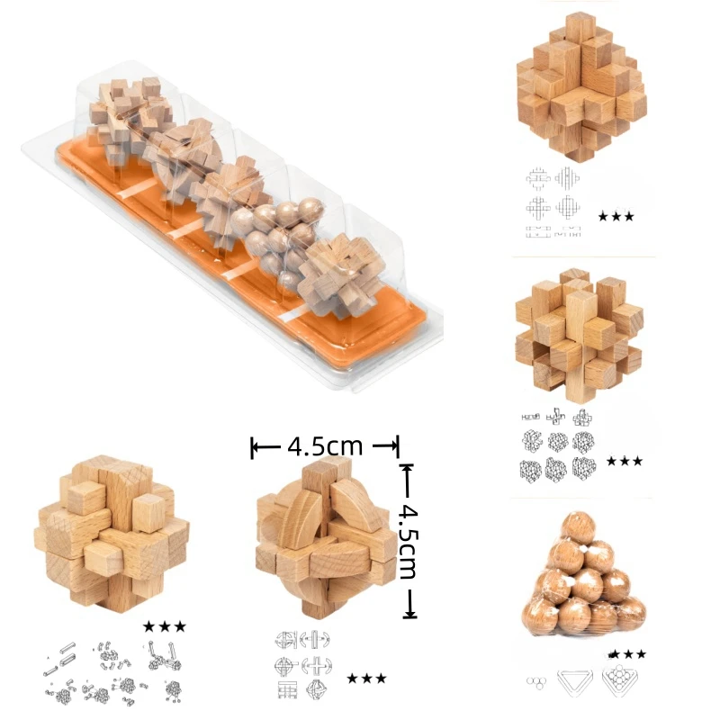 3D Magic Puzzle Adult Wooden Puzzle Toy Kong Ming Lu Ban Lock Brain Development Different Wooden Toys kids Puzzle Toys Children's Party Game