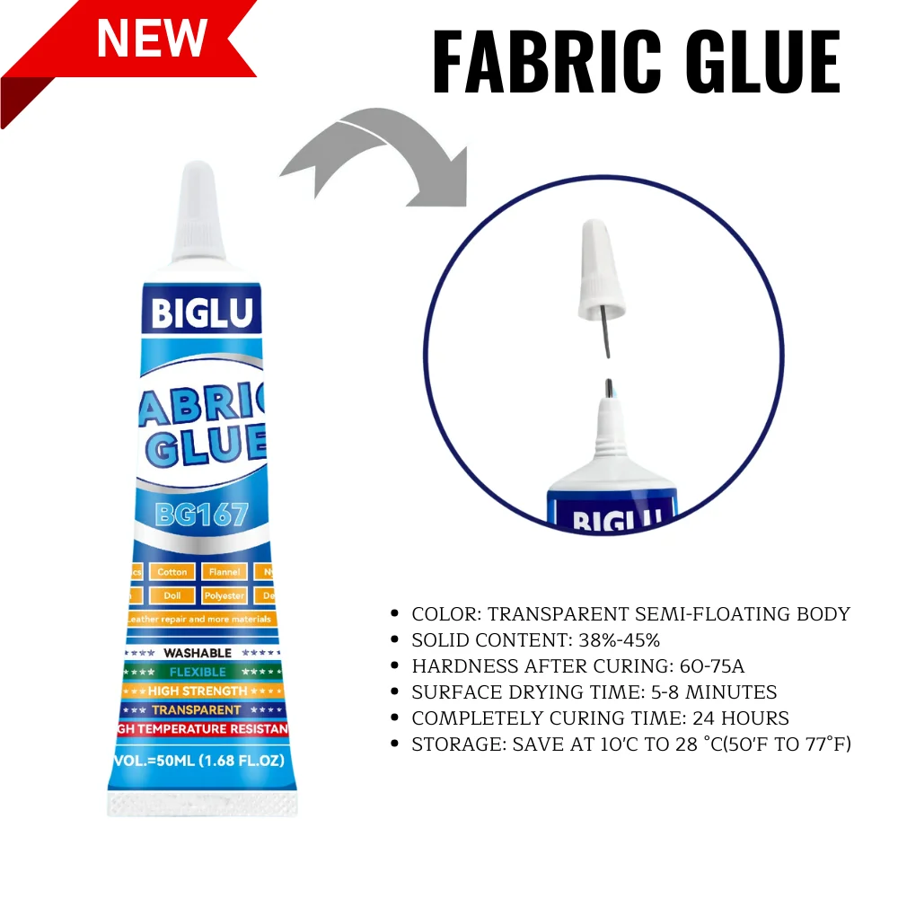 

Клей для ткани BIGLU, 50 мл, клей для кожи, быстросохнущий клей для ткани, универсальный водонепроницаемый клей для ткани для ткани