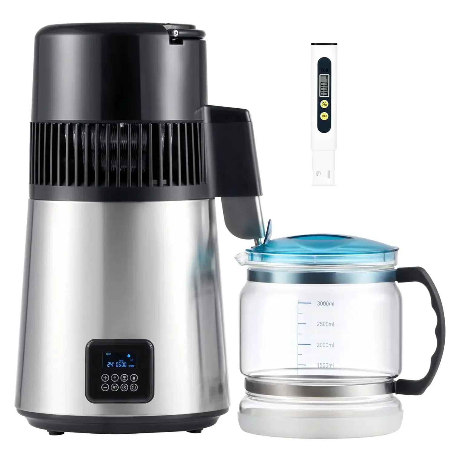 

Water Distiller for Home, 1350W 4L Distilled Water Machine for CPAP Machine with Control Panel & Glass Container, 1.1 Gal. Stain