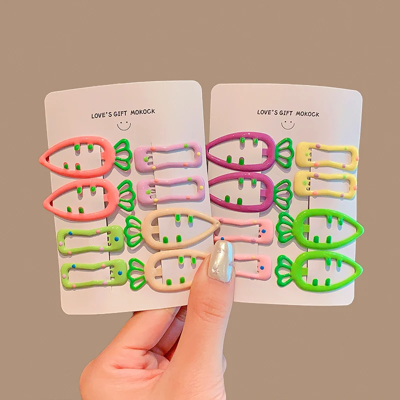 8 ピース/セット新しい子供素敵な色ニンジン形のヘアクリップ女の子水玉飾りバレッタヘアピン子供ヘアアクセサリー