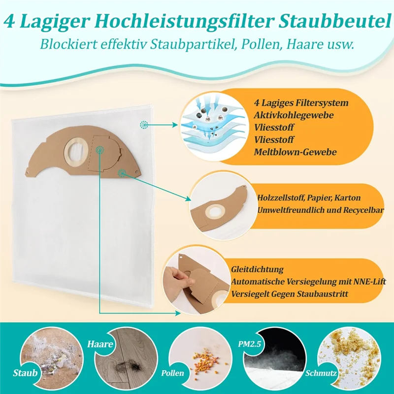 مجموعة ABLD مكونة من 8 أكياس مكنسة كهربائية بديلة لـ Karcher NT 22/1- ملحقات أكياس المكنسة الكهربائية #5